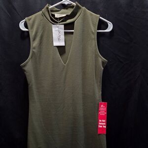 NWT pinc Mock Neck Keyhole Slit Dress Women's L Olive Green Maxi Sleeveless